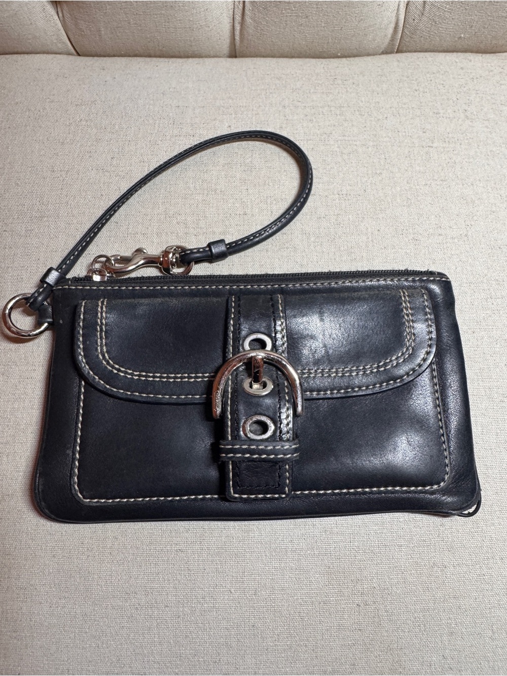Coach Leather Wristlet Clutch Wallet with Buckle Detail
